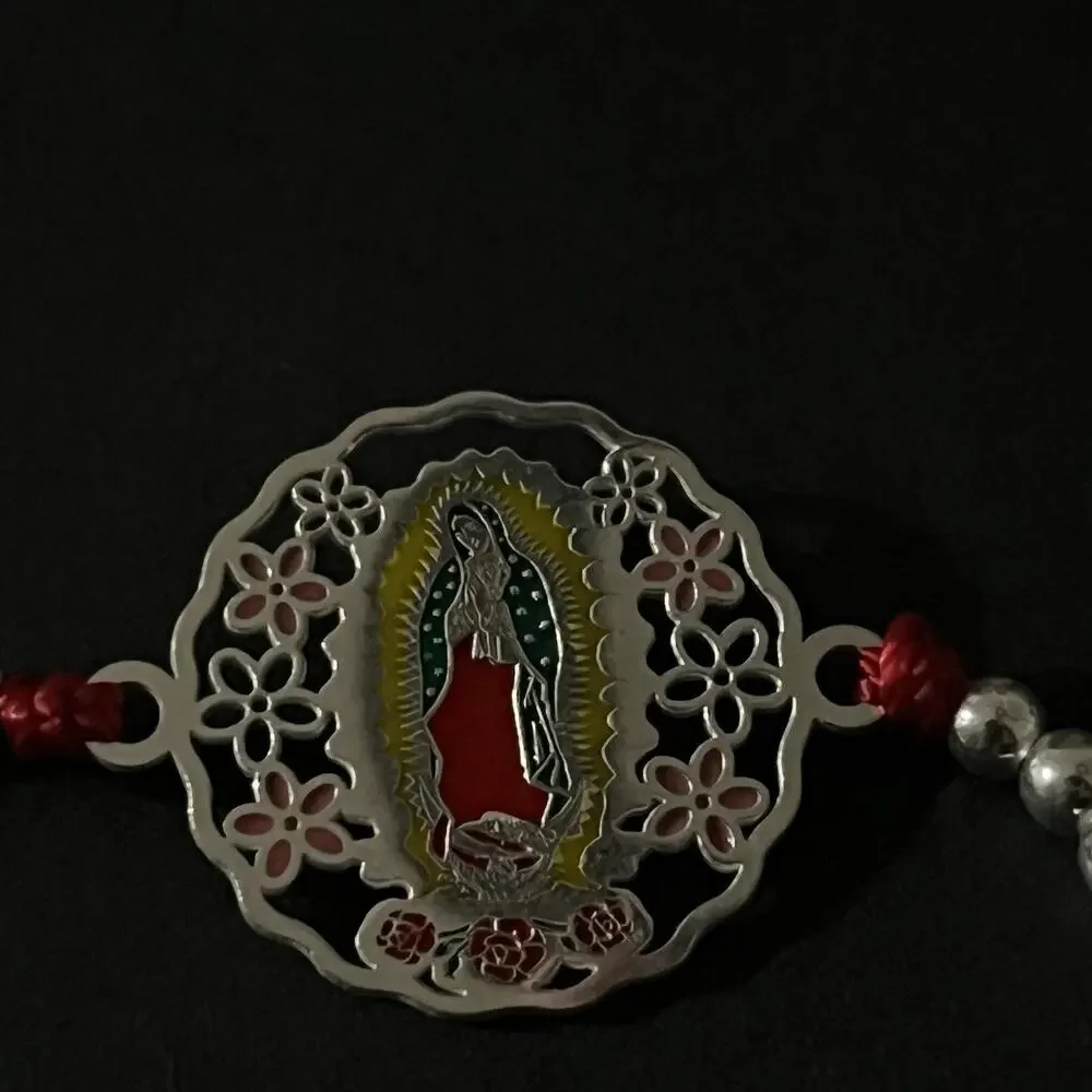 Esclava Ajustable De Plata Con Dije De La Virgencita,925 Silver Bracelet